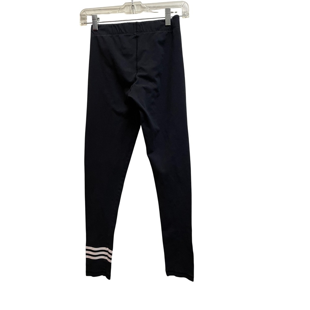 Adidas Girls Black Leggings Three Stripe Logo Activewear Pants Size S - Picture 2 of 3